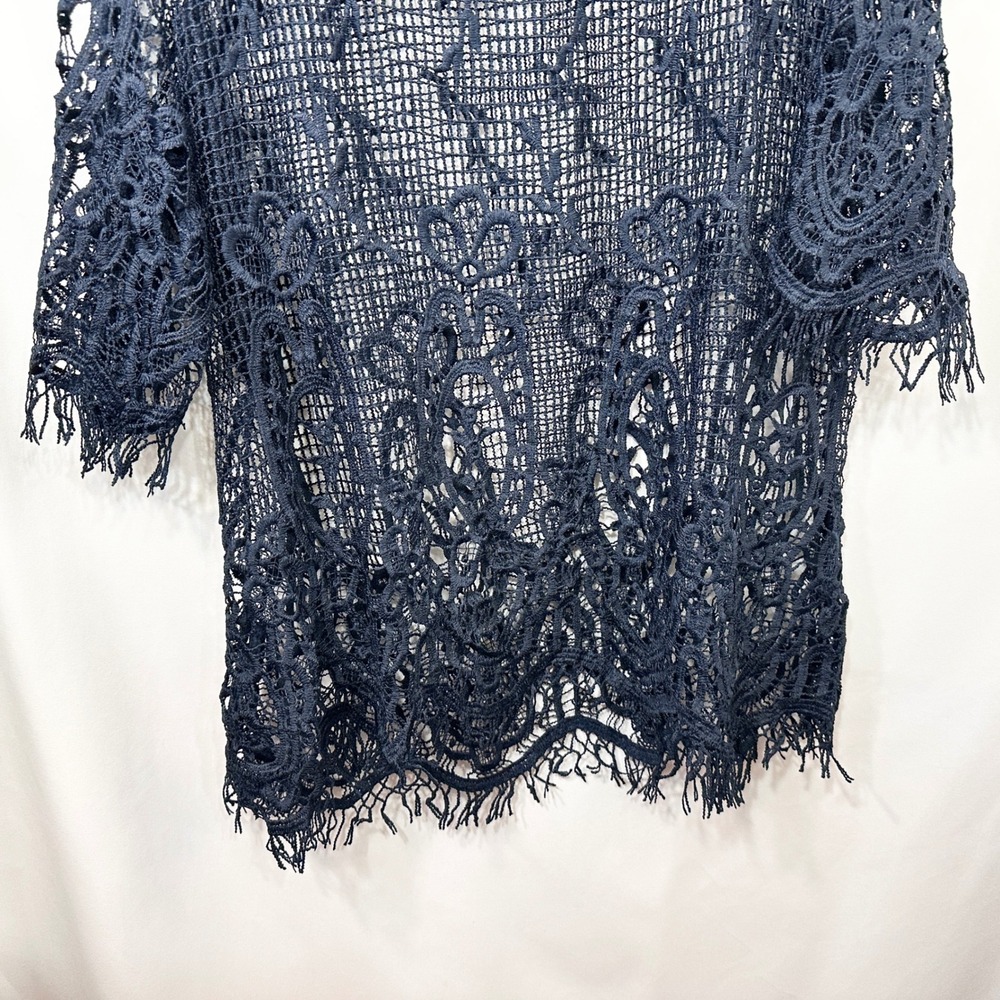 Catherines Plus Size 0X Lace Top Navy Blue Crochet Tunic Boho Witchy Gothic 179 - Picture 5 of 8